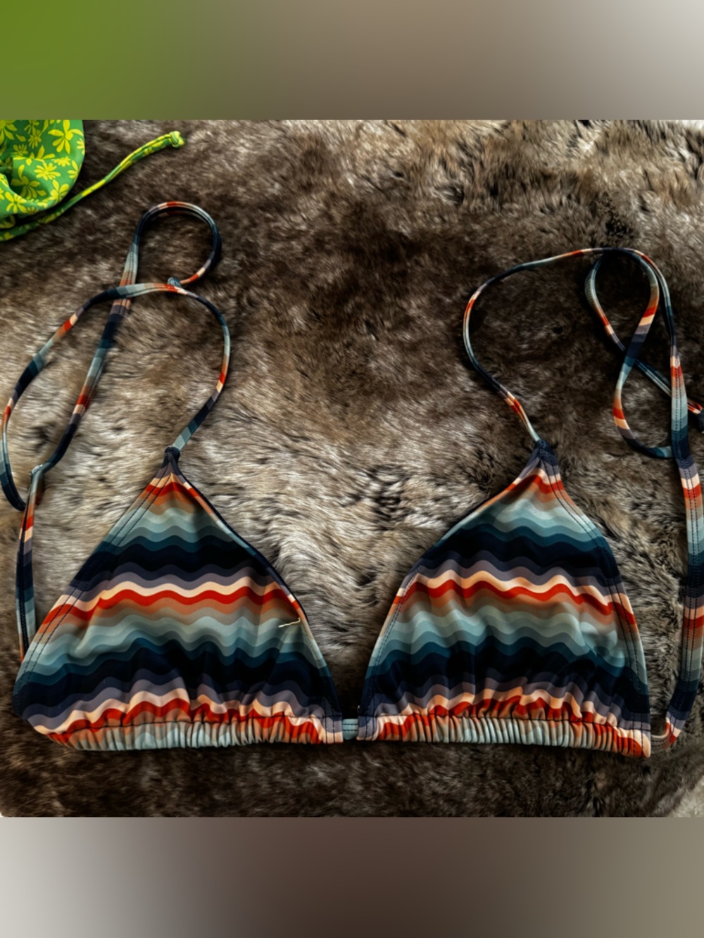 Kulani Kinis Multicolor Wavy Stripe Triangle Bikini Top - Navy, Red, Teal